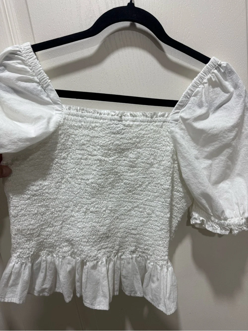 J.Crew Re-Imagined White Smocked Puff Sleeve Top Size S